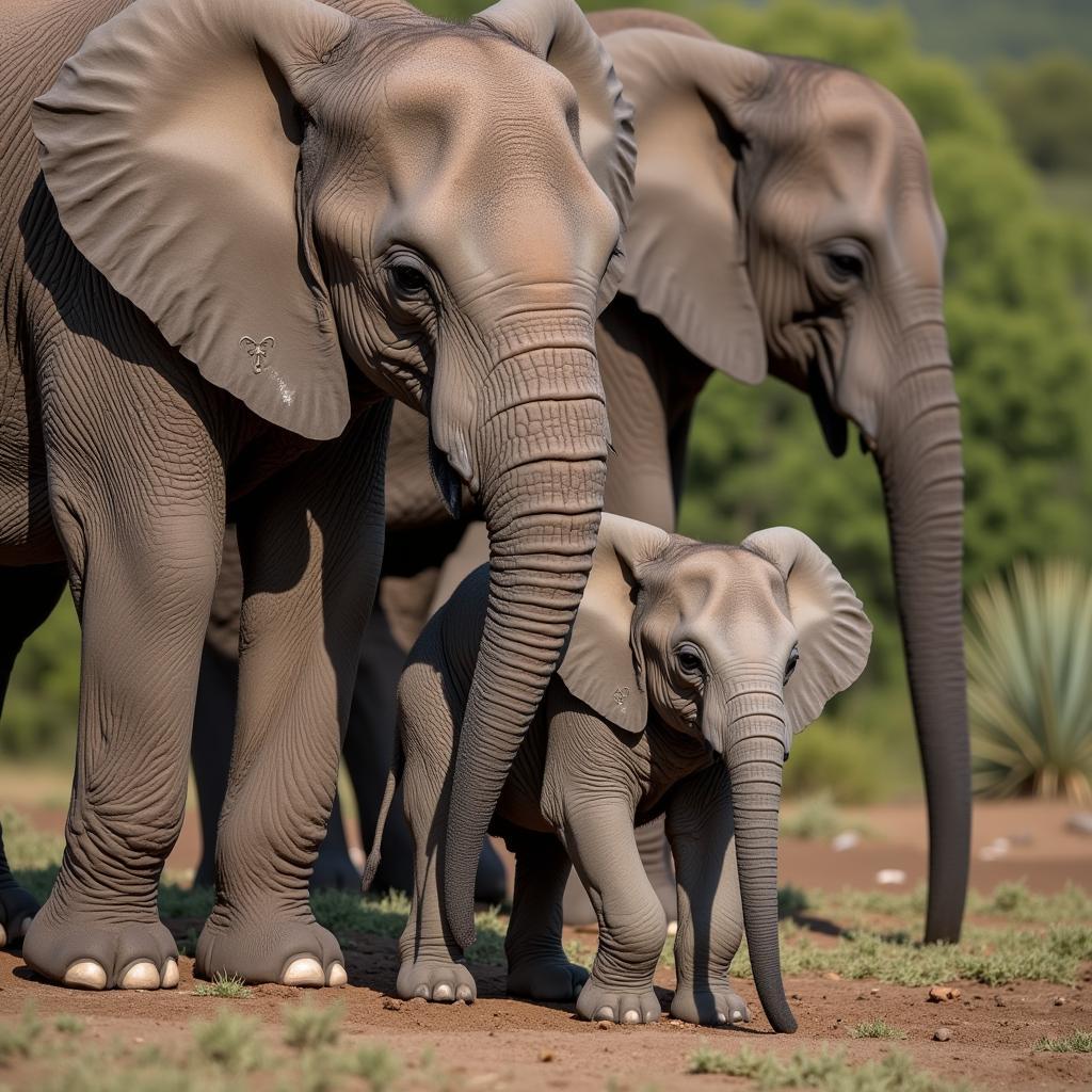 African Elephant Calf with Mother