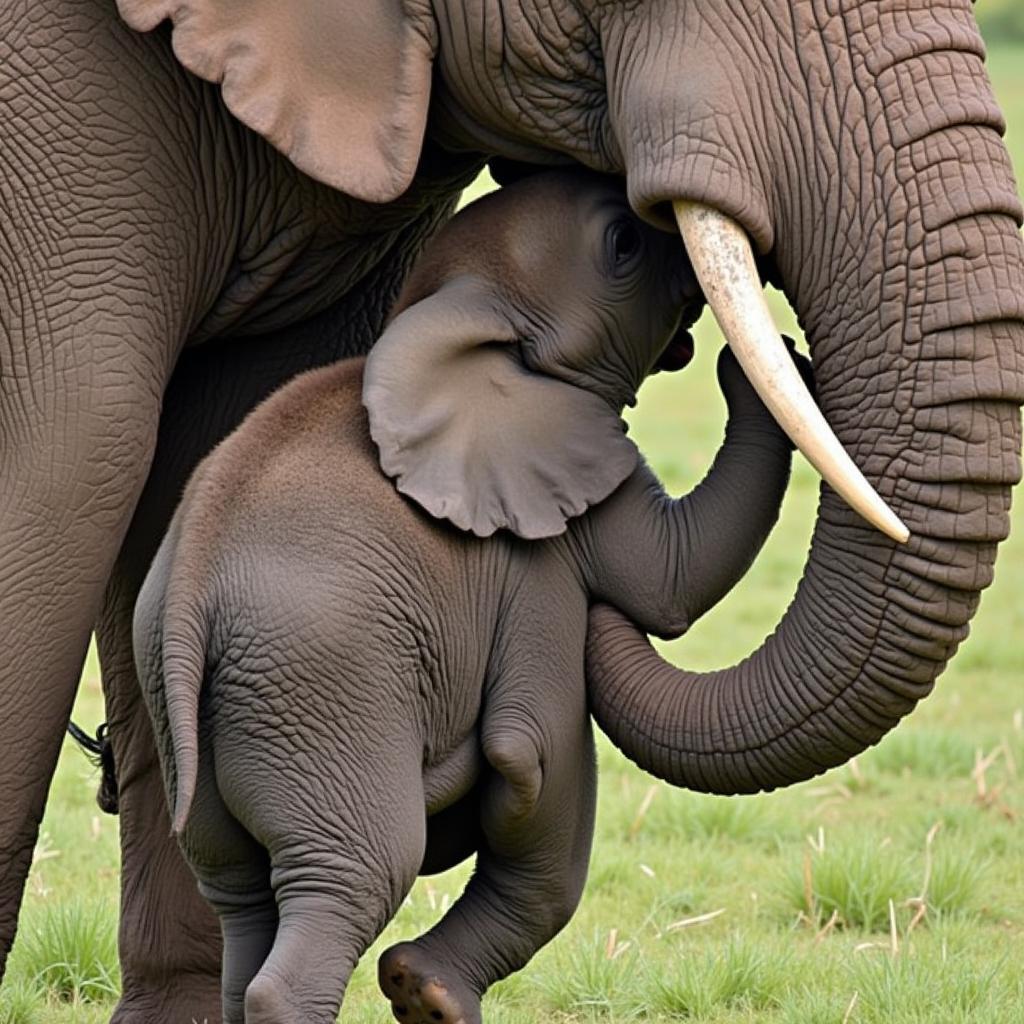 African Elephant Calf Nursing