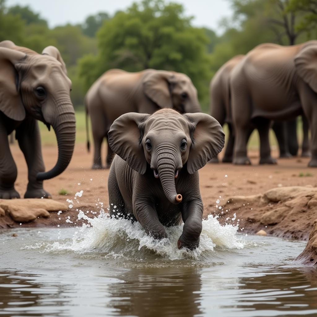 African Elephant Calf Playing in High Definition