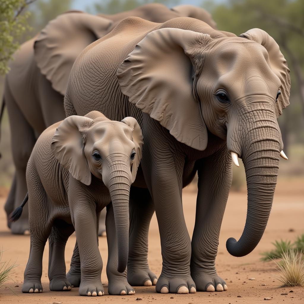 African Elephant Calf with Mother