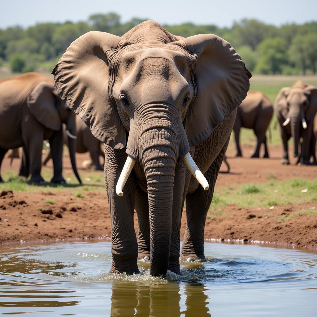 African Elephant Drinking Water