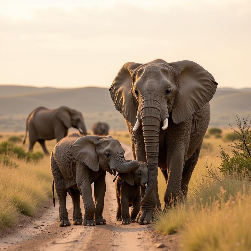 A Family of Elephants in Their Natural Habitat