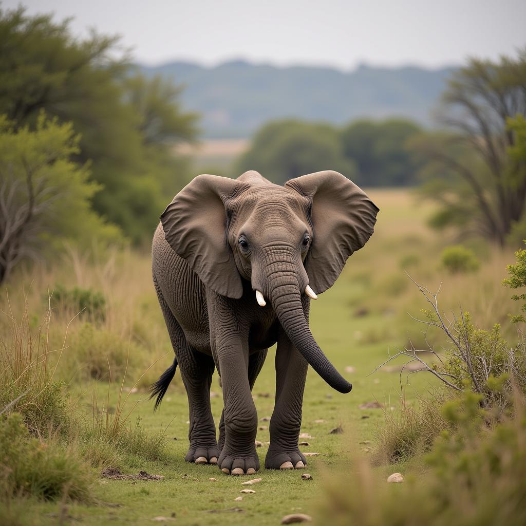 Impact of Poaching on Elephant Families: A young elephant calf stands alone, its family likely victims of poaching, demonstrating the devastating emotional and social impact.