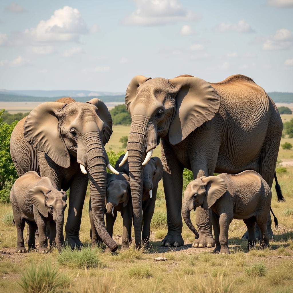 African Elephant Family Unit in Natural Habitat