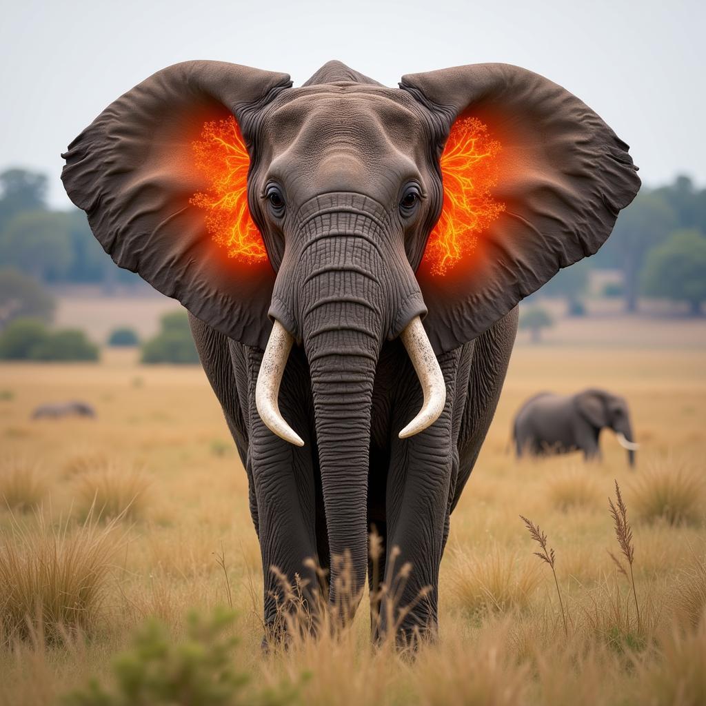 African Elephant Flapping Ears for Thermoregulation