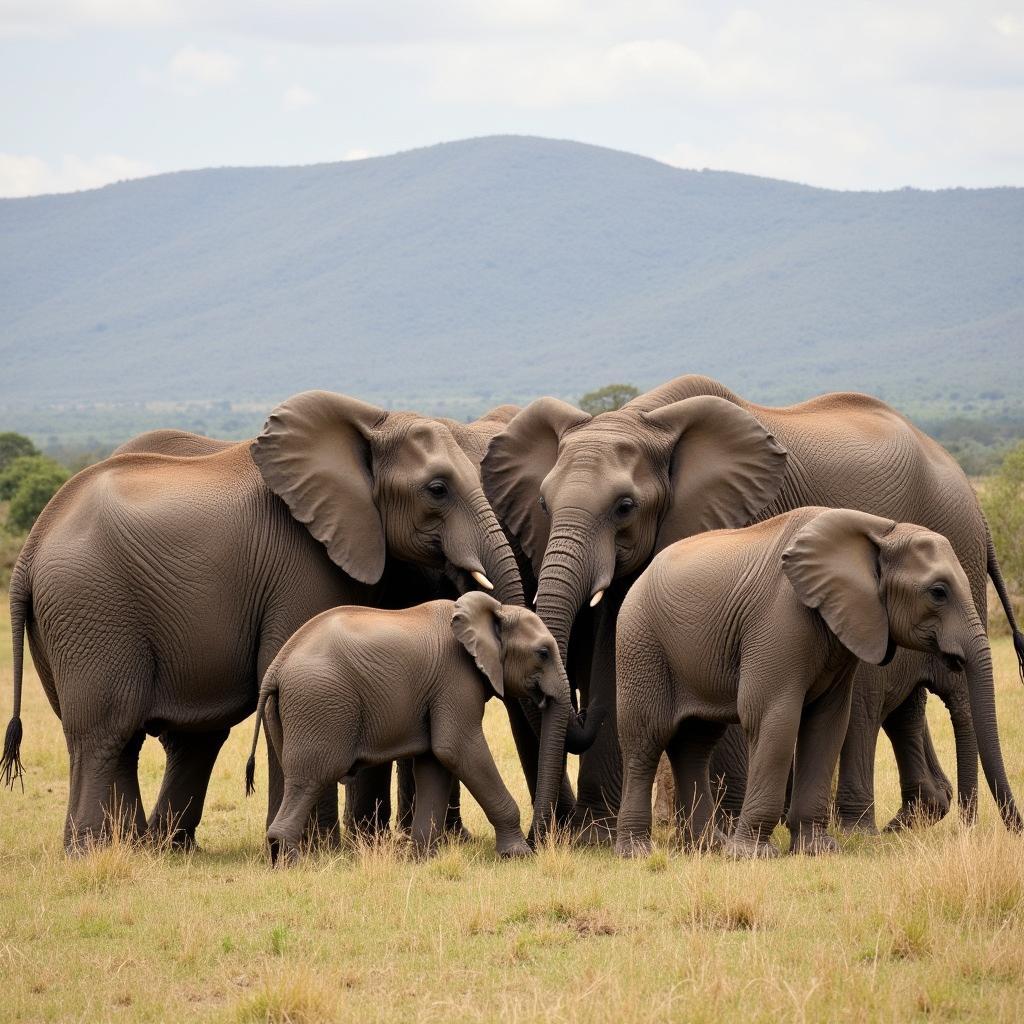 African Elephant Herd Social Interaction