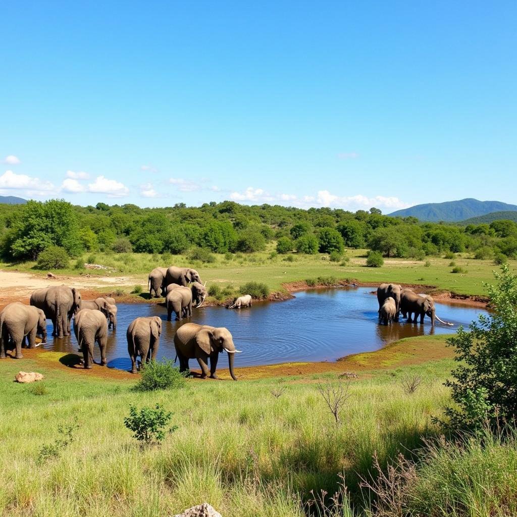 Elephants at a Waterhole in Mabula Game Reserve