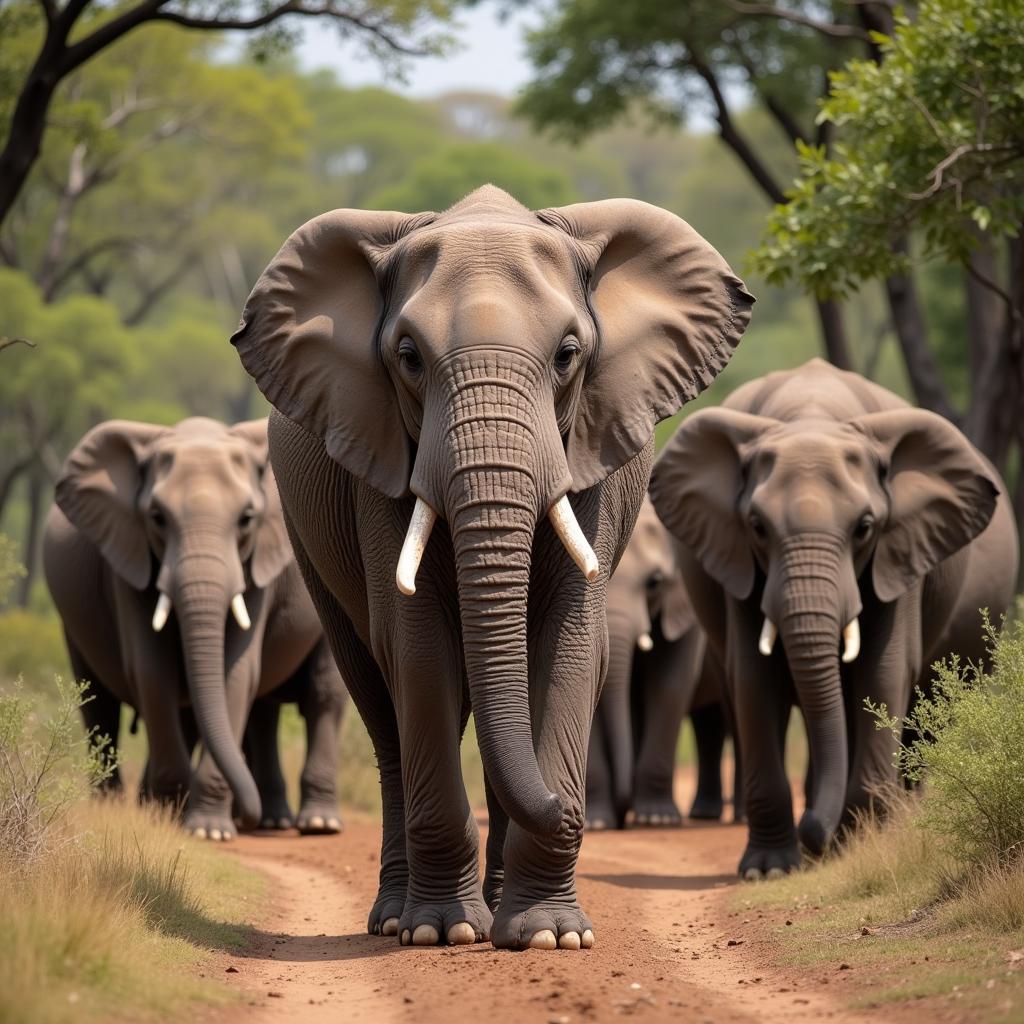 African Elephant Matriarch Leading the Migration