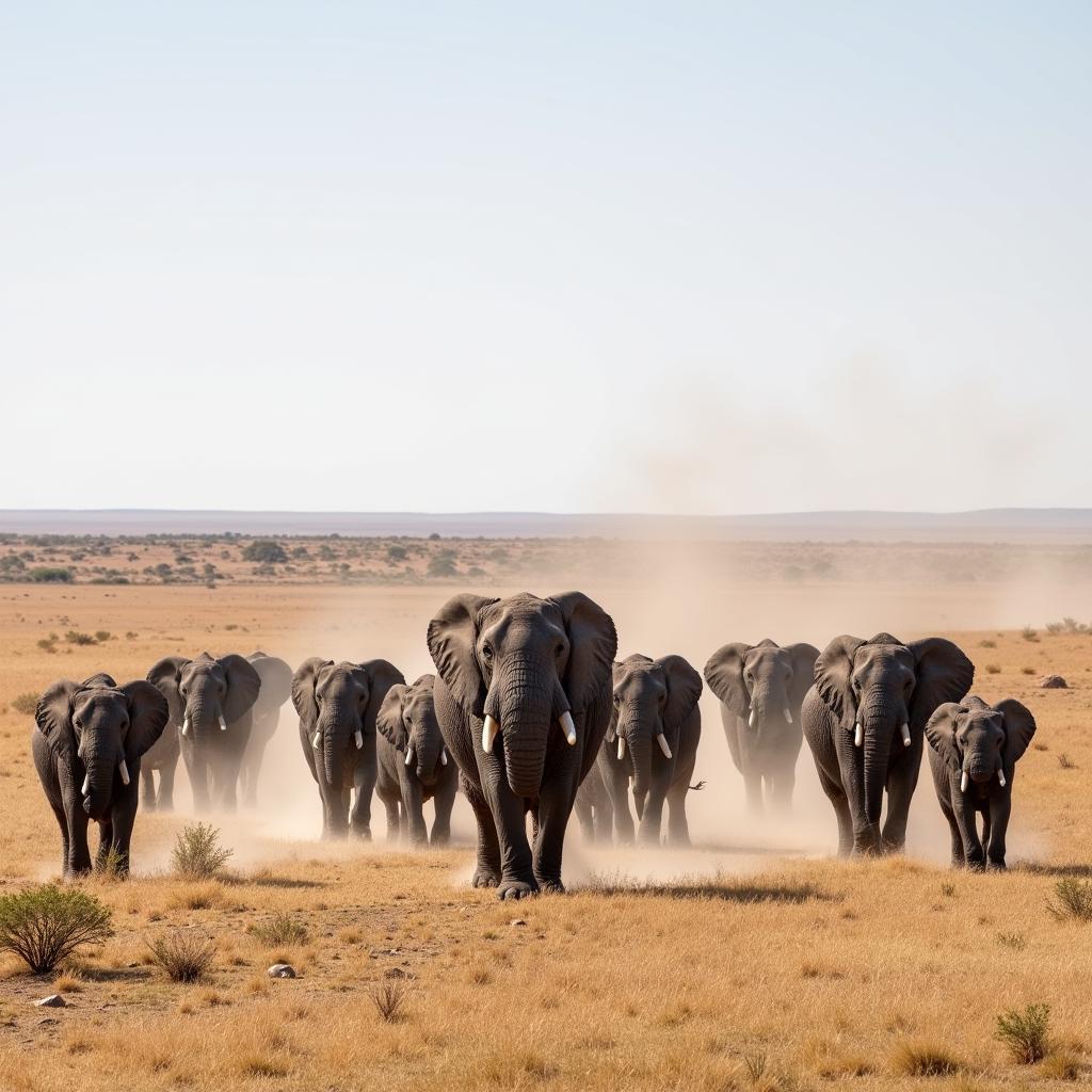 African Elephants Migrating Across the Savanna