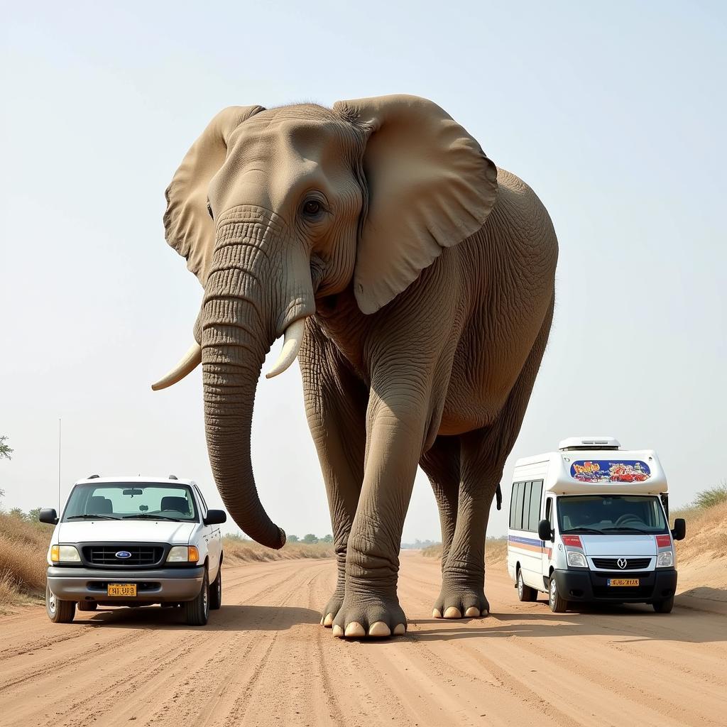 African Elephant Size Compared to Vehicles