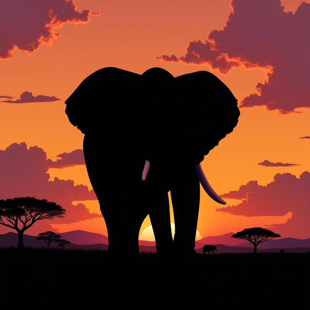 African elephant with transparent background against a vibrant savanna sunset