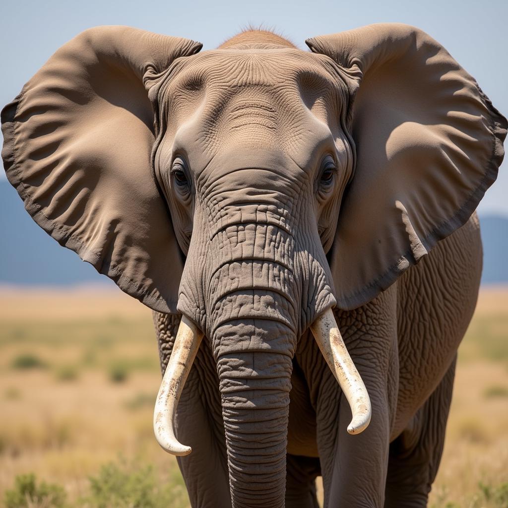 African Elephant Showing Tusks and Large Ears