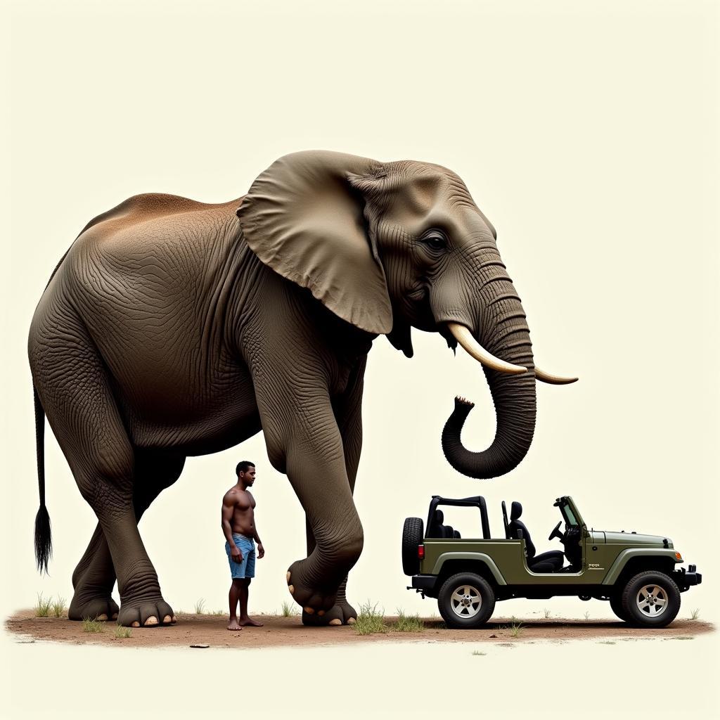 African Elephant Weight Comparison with Humans and Vehicles