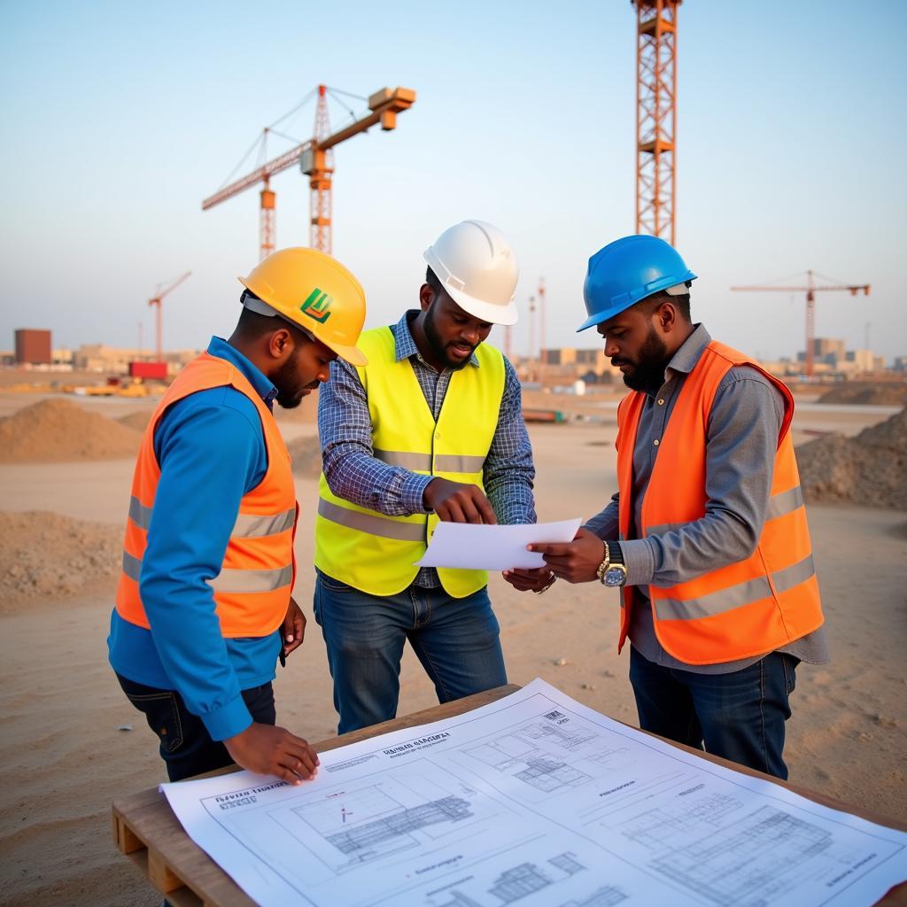 African Engineers Working on a Construction Site in Qatar