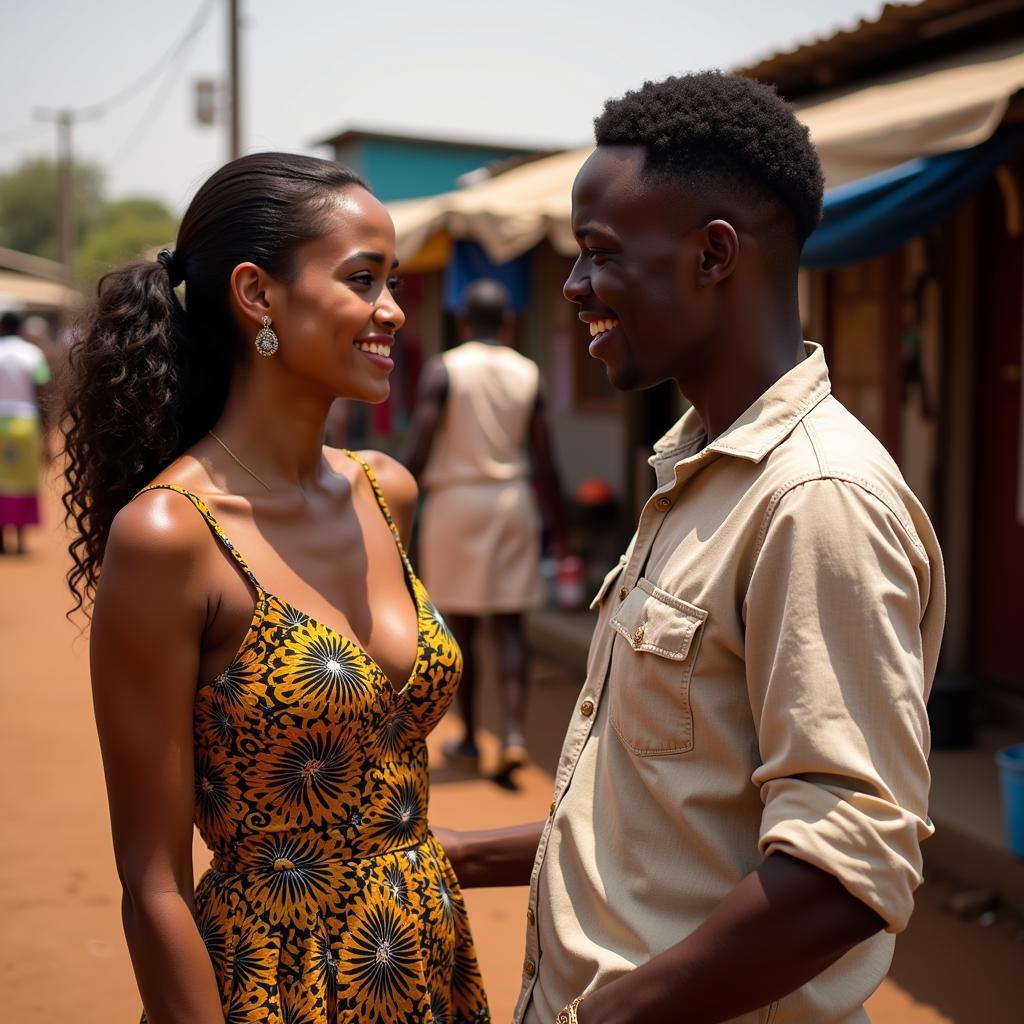 A scene from an African erotic comedy movie depicting the humorous interaction between characters in a sexually charged situation.