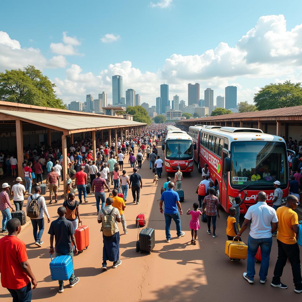 African Express bus station in the bustling heart of Nairobi City.