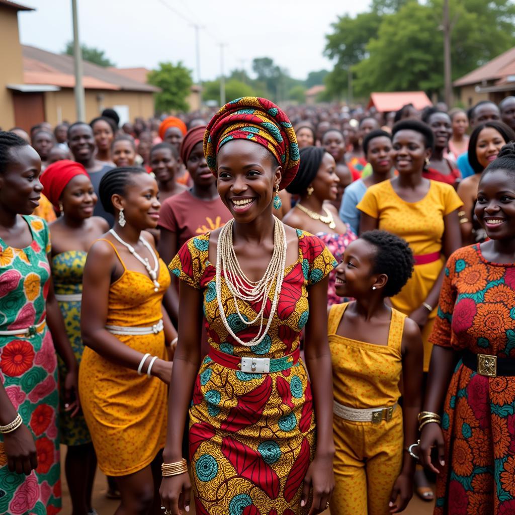 African Family Gathering Celebrating a Wedding