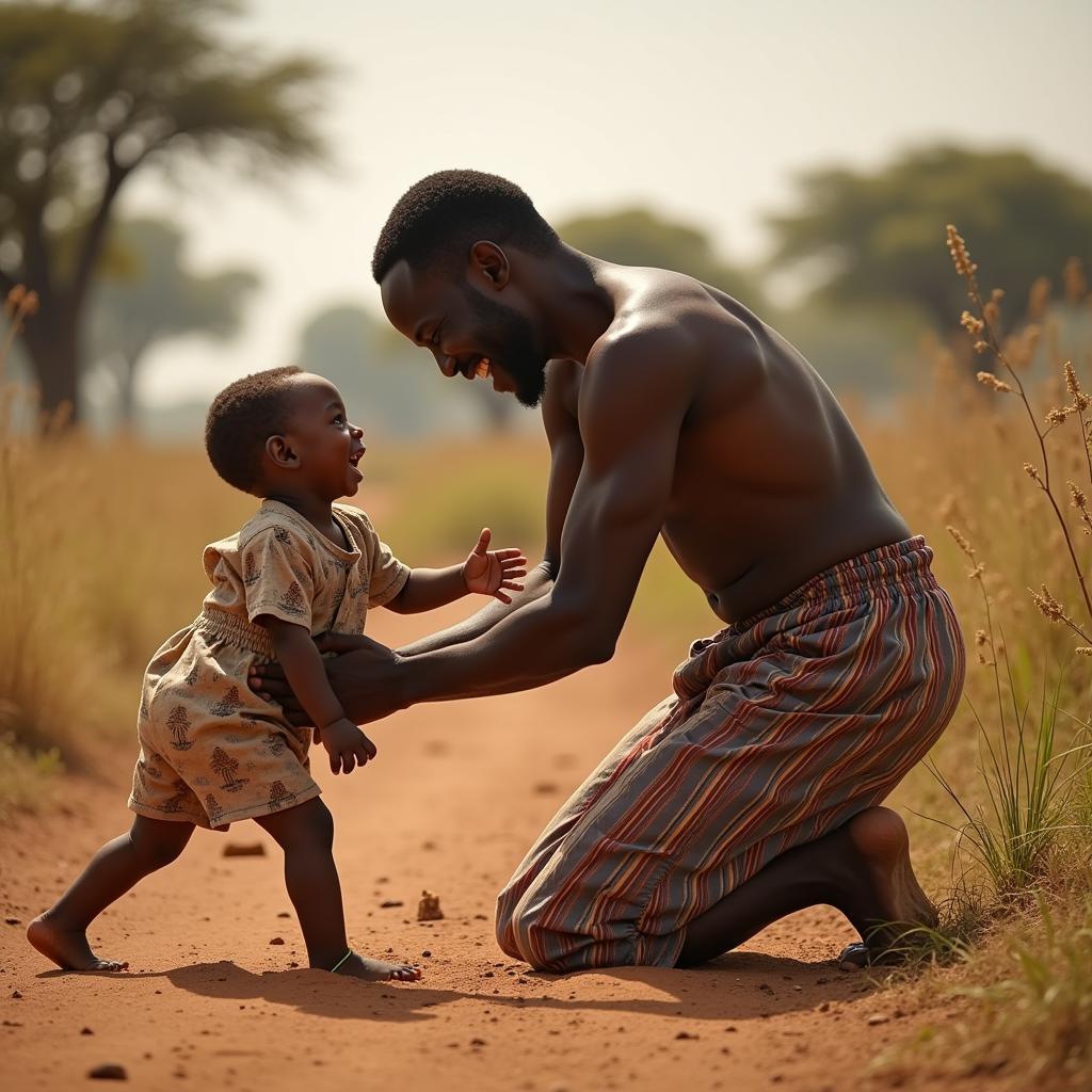 African Father and Child Playing