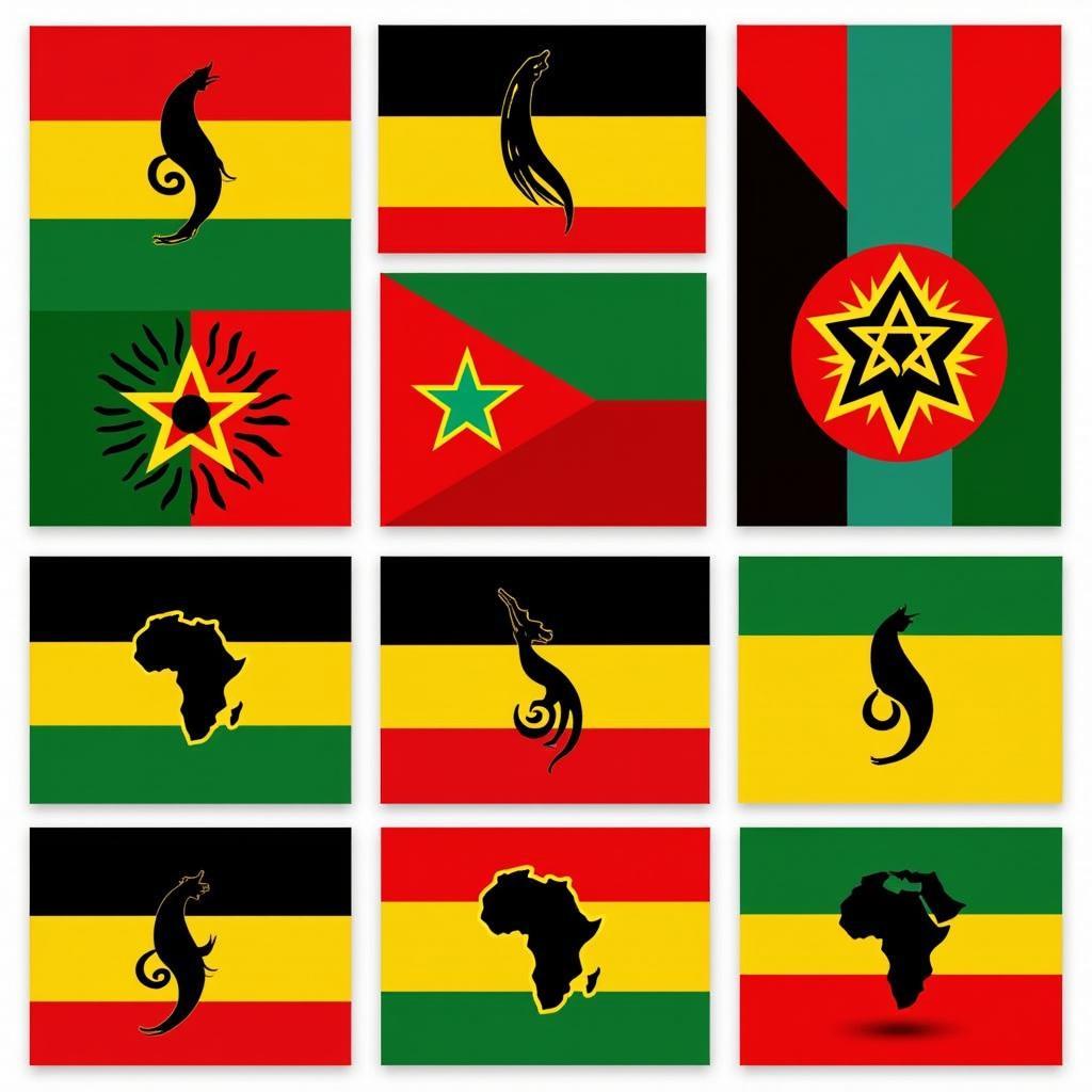 Various African flags displaying Pan-African colors