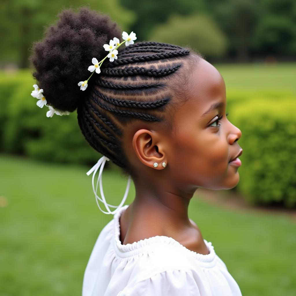 African Flower Girl Hairstyle Braided Updo