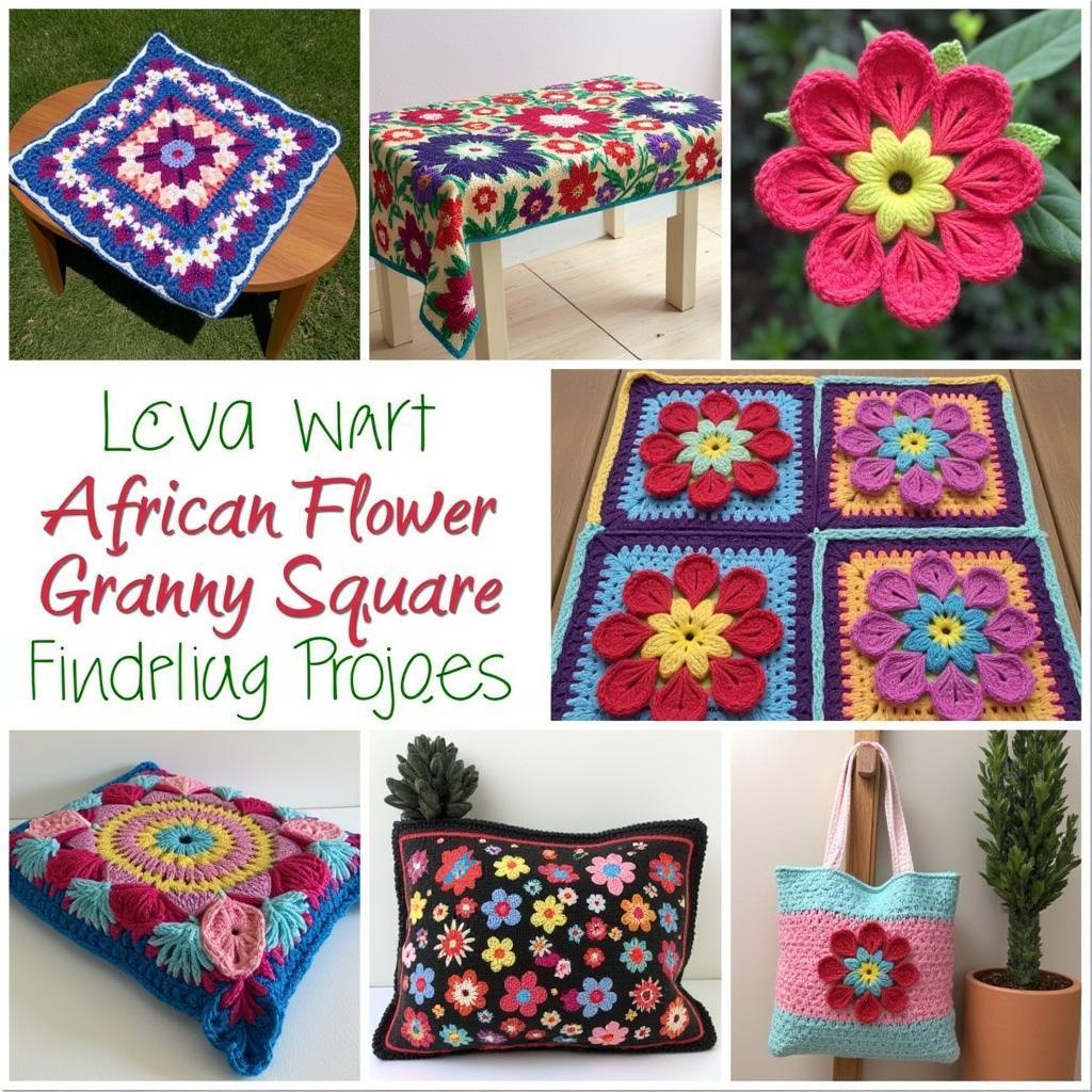 Various projects made with the African flower granny square pattern