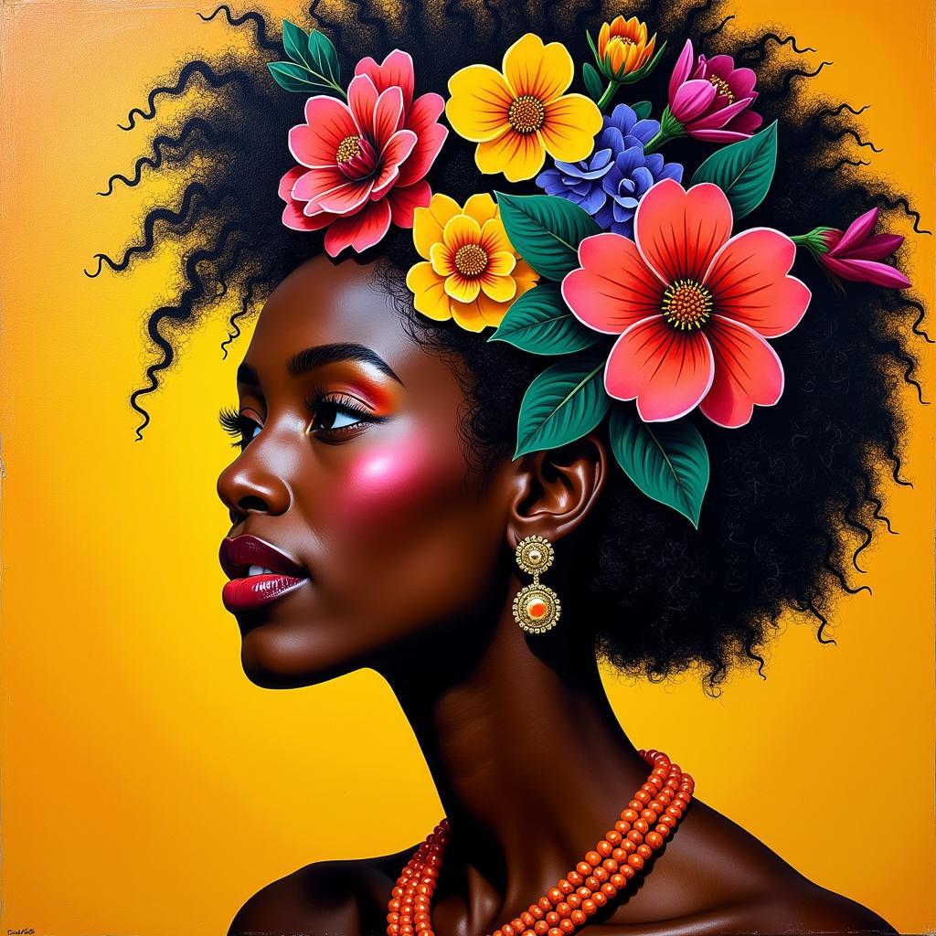 Contemporary Painting of African Flower Lady