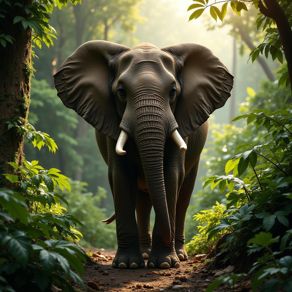 African Forest Elephant in its natural habitat in DRC