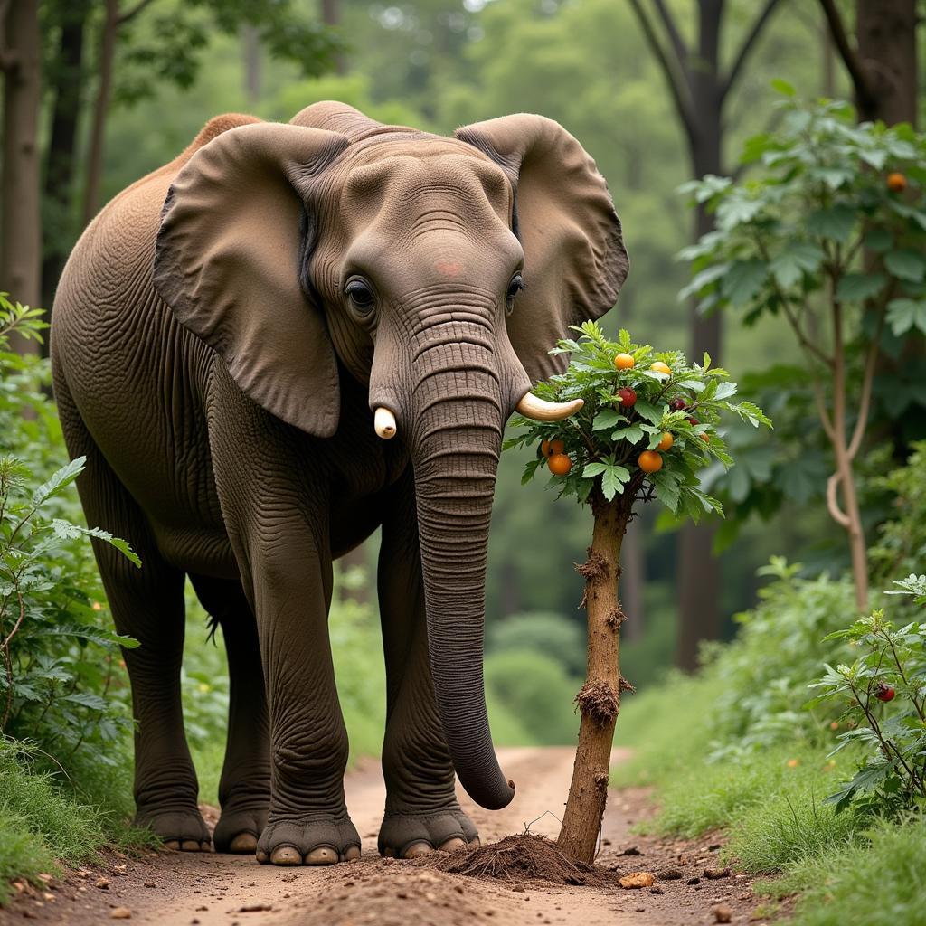 African Forest Elephant Dispersing Seeds