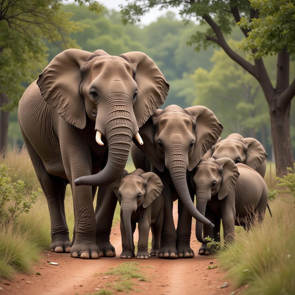 African Forest Elephant Family Unit