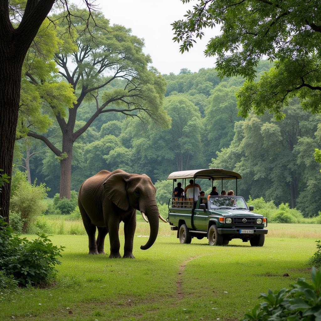 African Forest Elephant Observed From a Safari Jeep