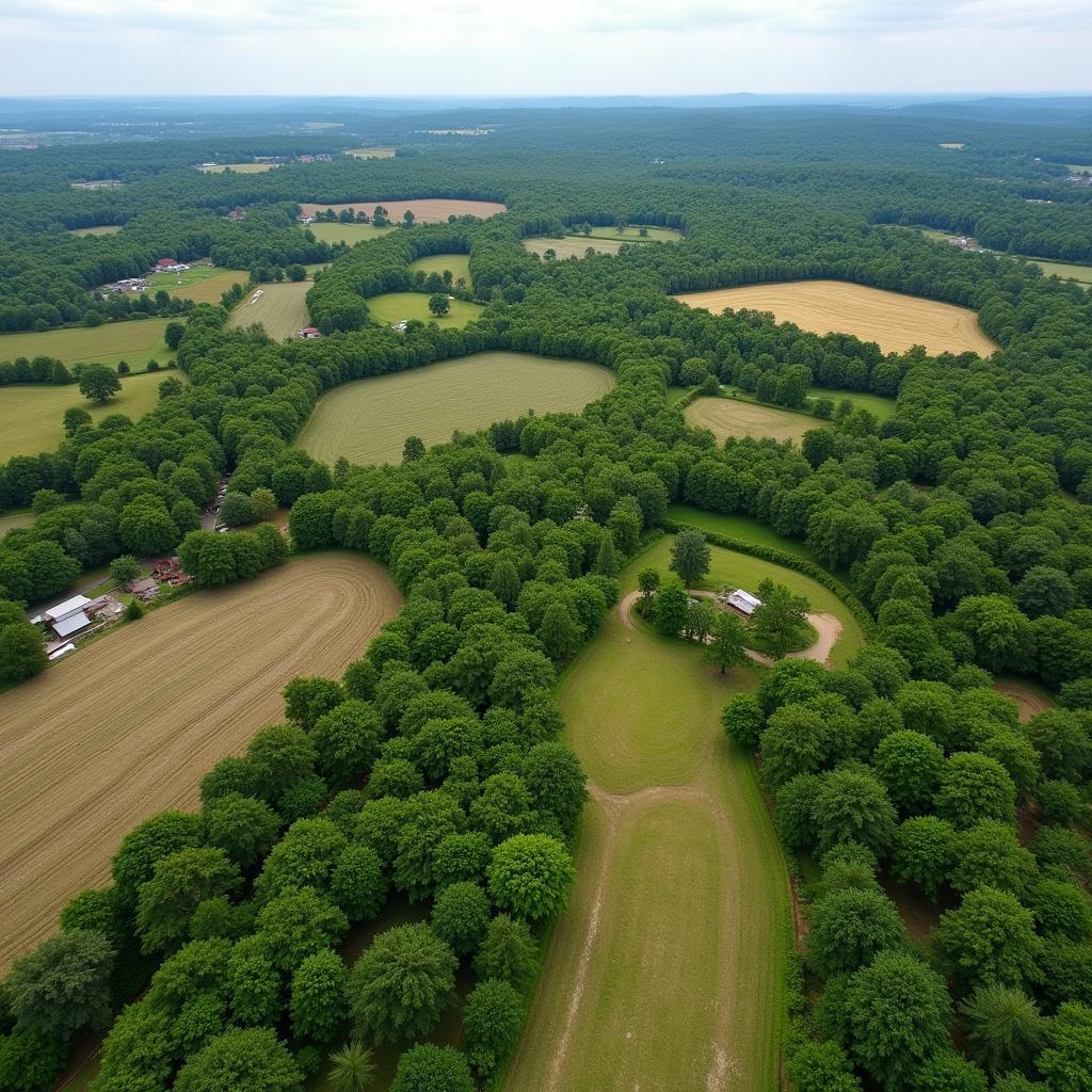 Aerial view of a restored forest landscape in Africa showing the impact of AFLRI