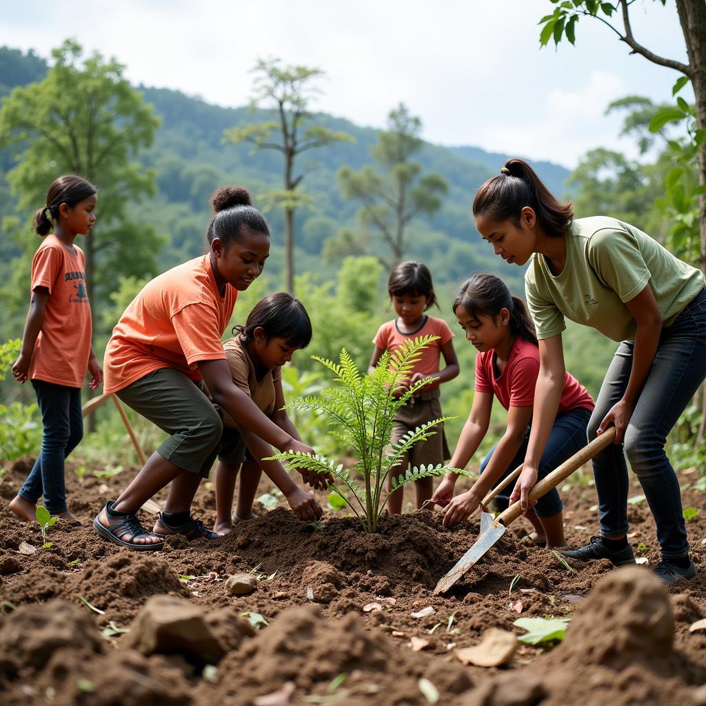 Community members participate in a tree-planting event as part of the AFLRI