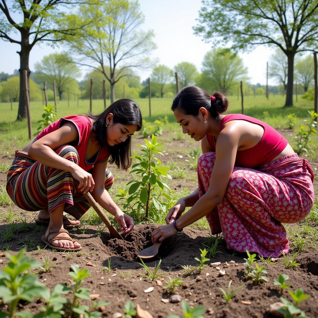 Women involved in tree planting activity in the context of AFLRI.