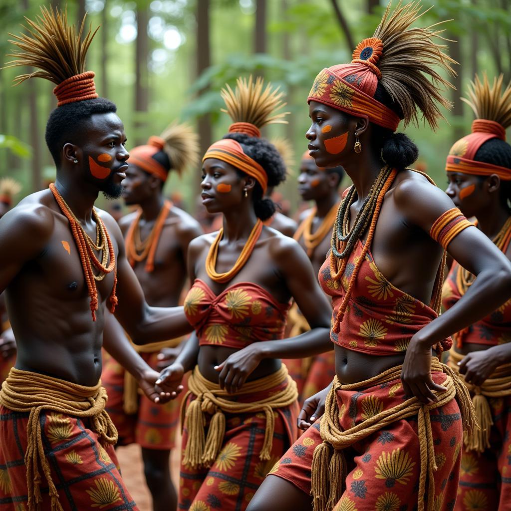 African Forest People Participating in a Traditional Ceremony