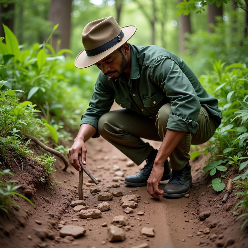 African Forest Ranger Tracking Wildlife