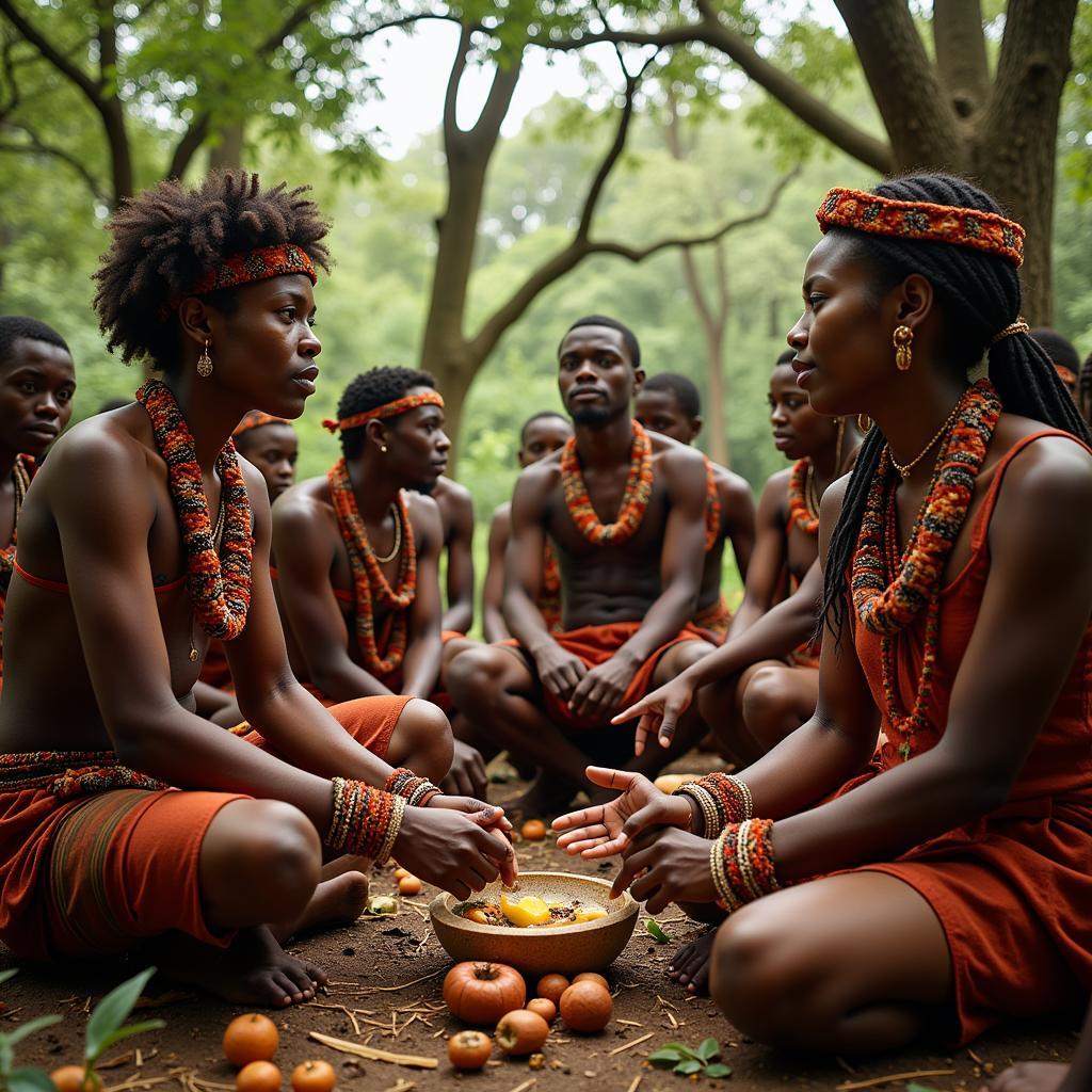 Traditional ceremony in an African forest setting