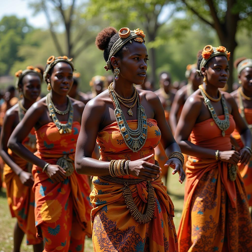 African Forest Women Participating in a Traditional Ceremony