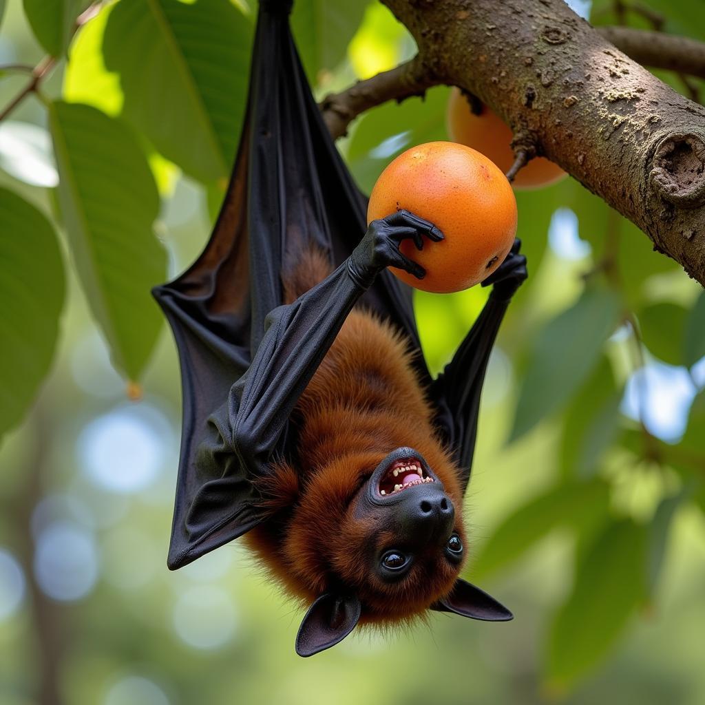 African Fruit Bat Eating Fruit