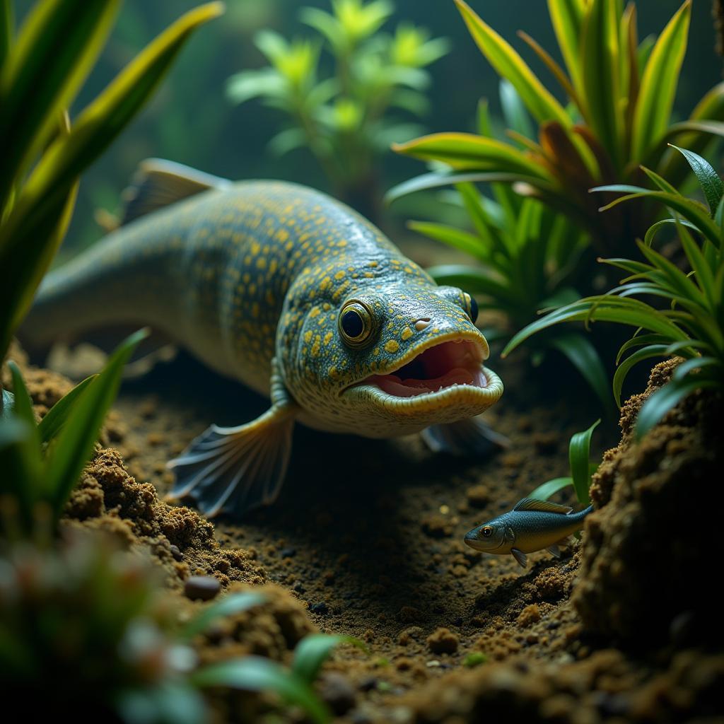 African Gar Hunting Prey