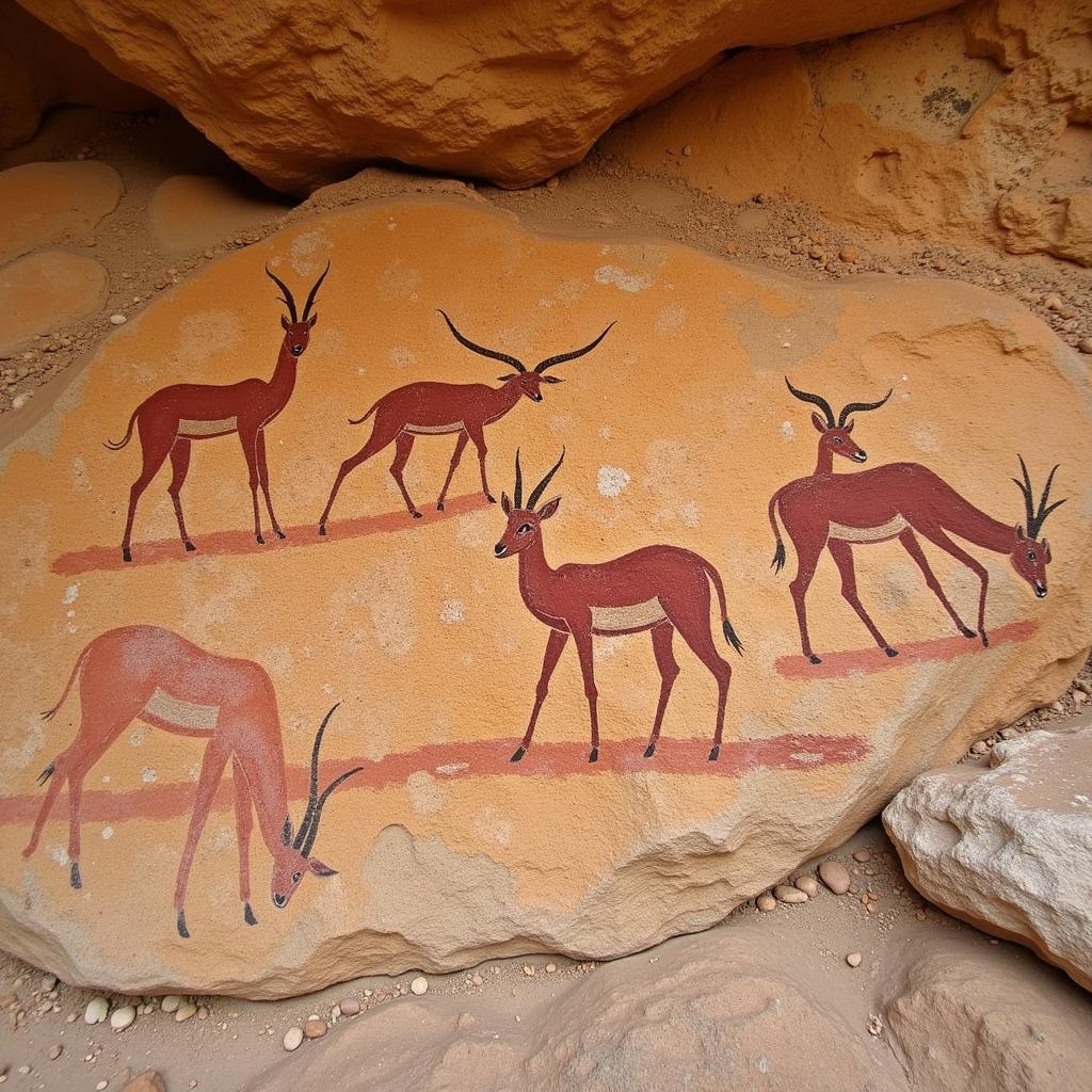 Ancient African rock painting depicting gazelles