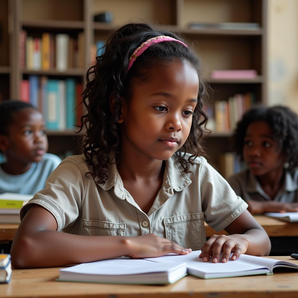 A young African girl attending school