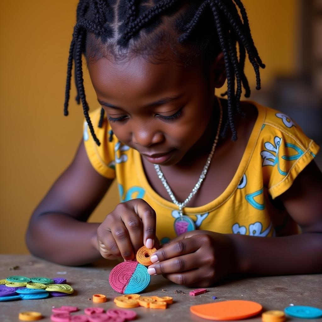 African Girl Creating Quilling Jewelry