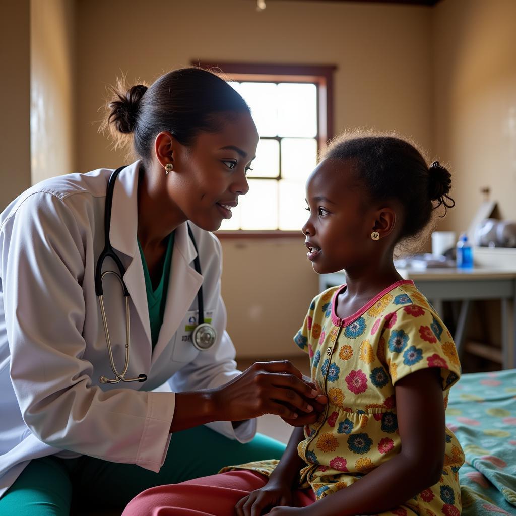 African Girl Receiving Healthcare at a Clinic