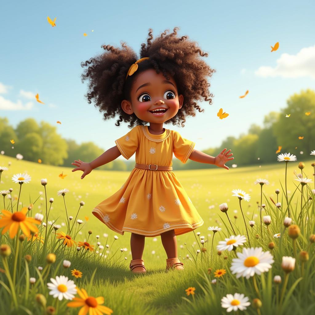 A young girl named Palesa plays in a field of flowers