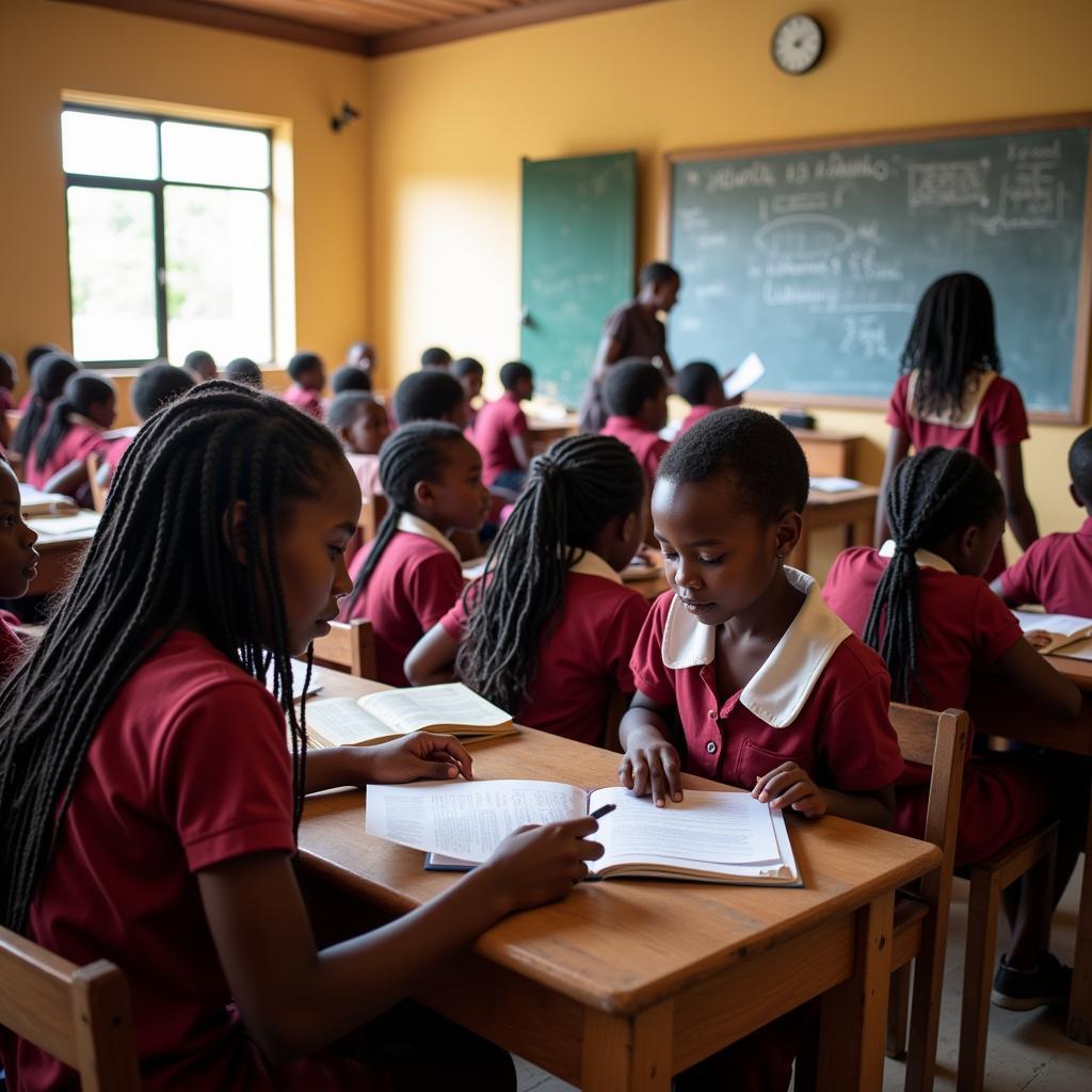 African Girls Studying in a Classroom