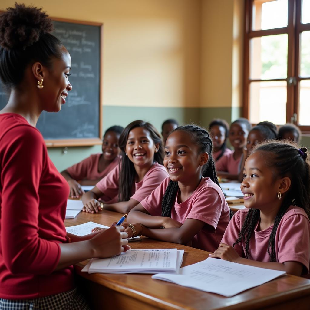 A group of African girls in a classroom setting.