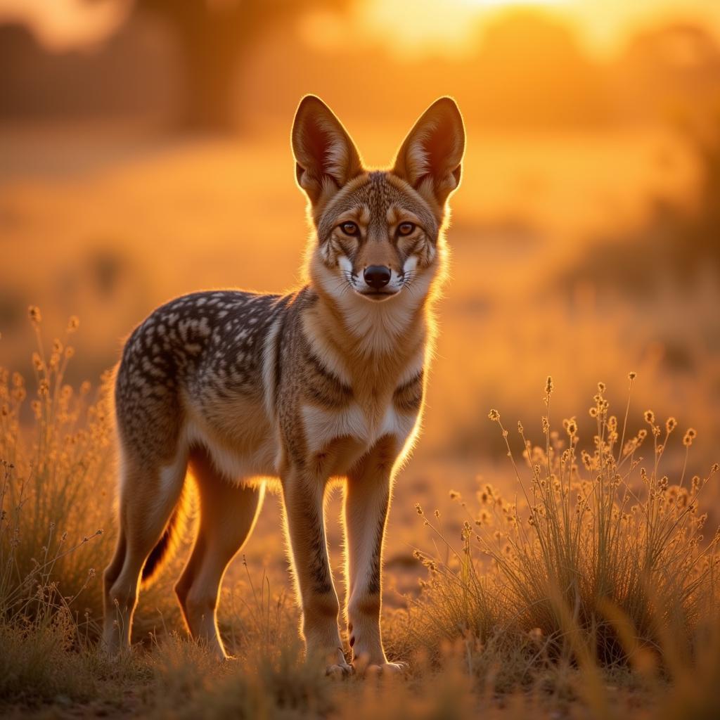 African golden jackal in its natural habitat