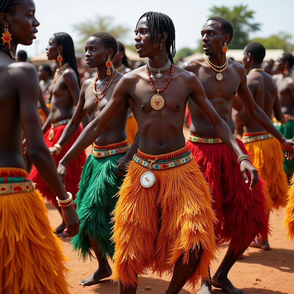 African Dancers in Grass Skirts