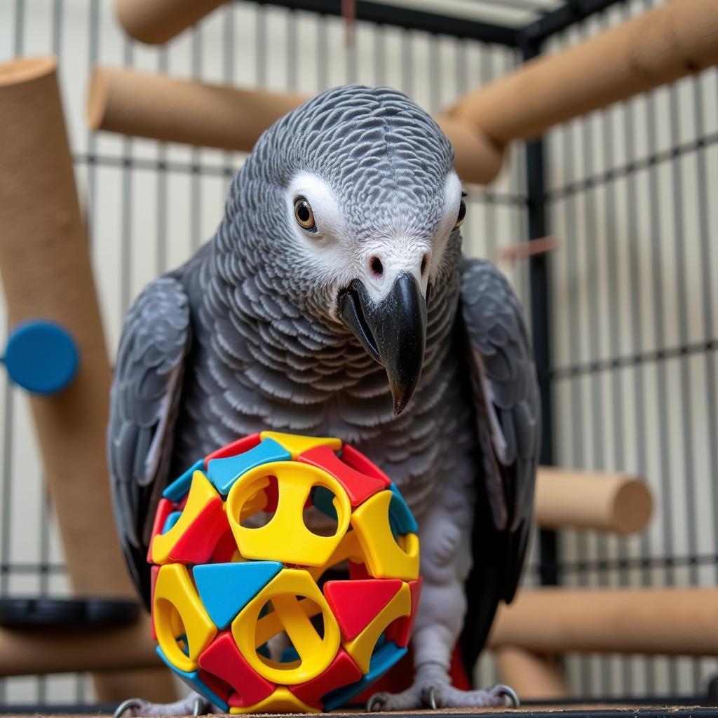 African Gray Parrot Engaging with Toys