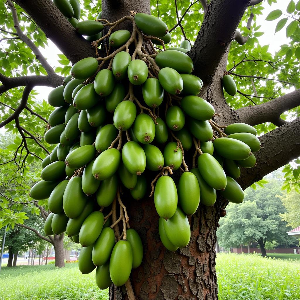 African Green Tamarind Tree with Ripe Fruit